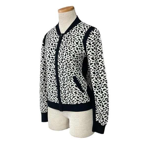 Velvet Graham Spencer Cardigan Women's S Small Black Leopard Zip Sweater - Picture 3 of 14
